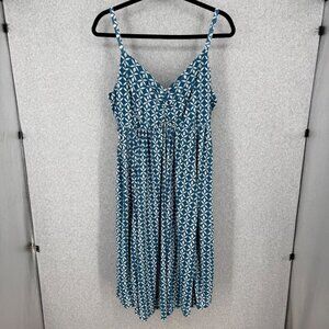 Torrid Womens Midi Gauze Tie Back Dress Size 2X Blue White Batik Print Boho NEW